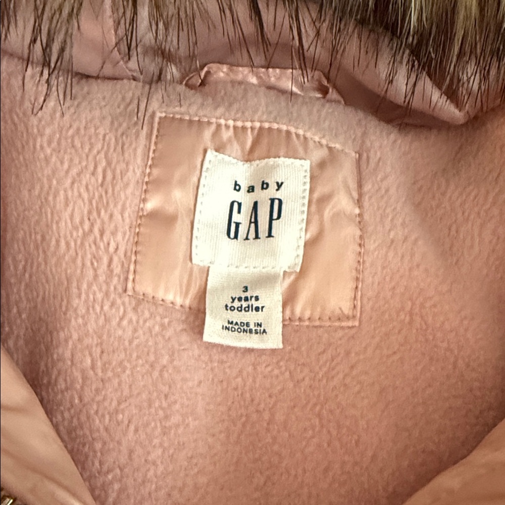 GAP Pink Toddler Jacket with Faux Fur Hood - Picture 2 of 5